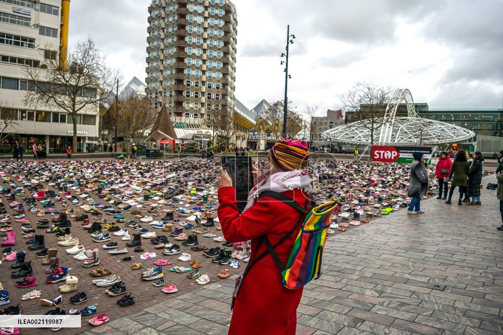 Display of 8000 Shoes In Rotterdam