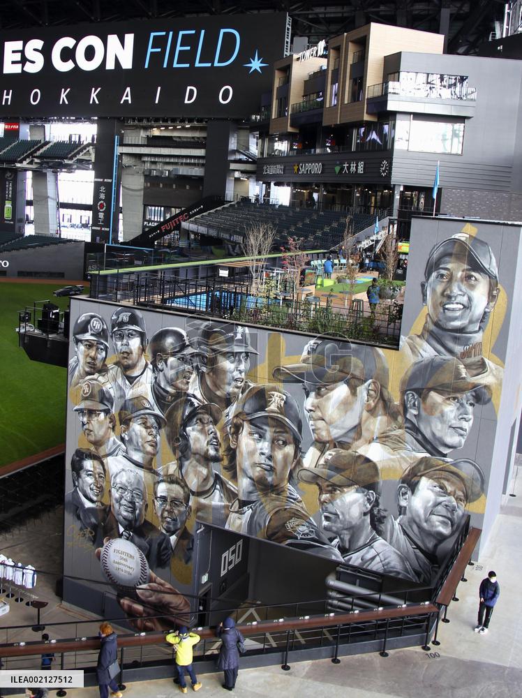 Baseball: Mural at Fighters' stadium