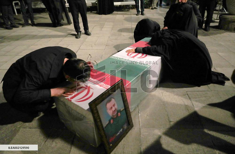 Khamenei Praying Next To The Coffin Of The IRGC General Moussav - Tehran