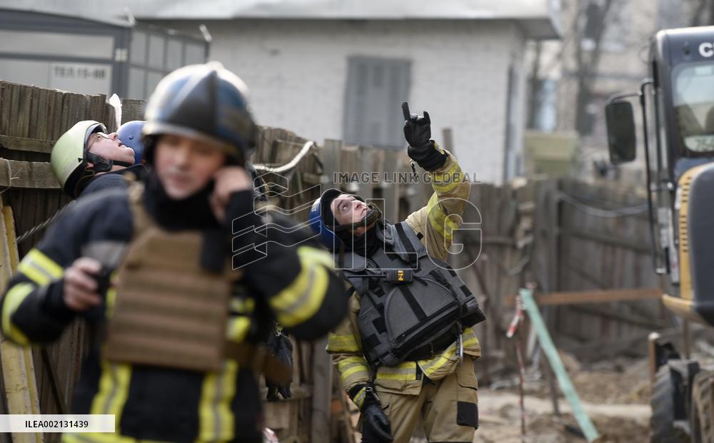Russian missile fragments hit unfinished building in Kyiv