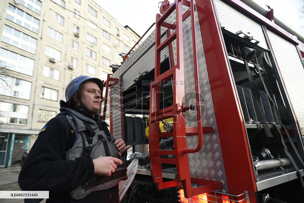 Russian missile fragments hit unfinished building in Kyiv