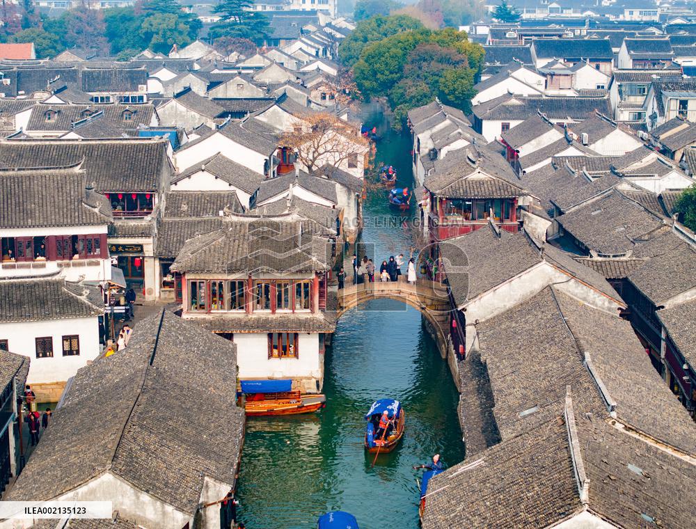 Tourists Visit Zhouzhuang Ancient Town in Suzhou
