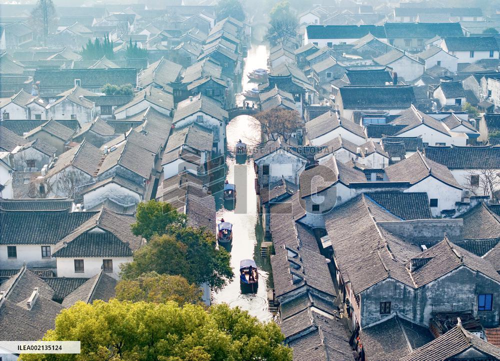Tourists Visit Zhouzhuang Ancient Town in Suzhou