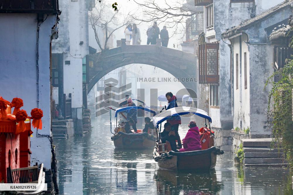 Tourists Visit Zhouzhuang Ancient Town in Suzhou