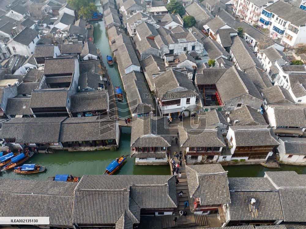 Tourists Visit Zhouzhuang Ancient Town in Suzhou