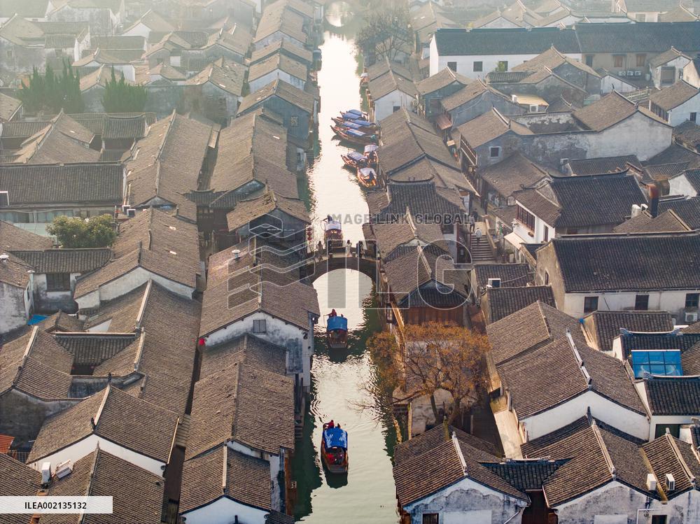 Tourists Visit Zhouzhuang Ancient Town in Suzhou