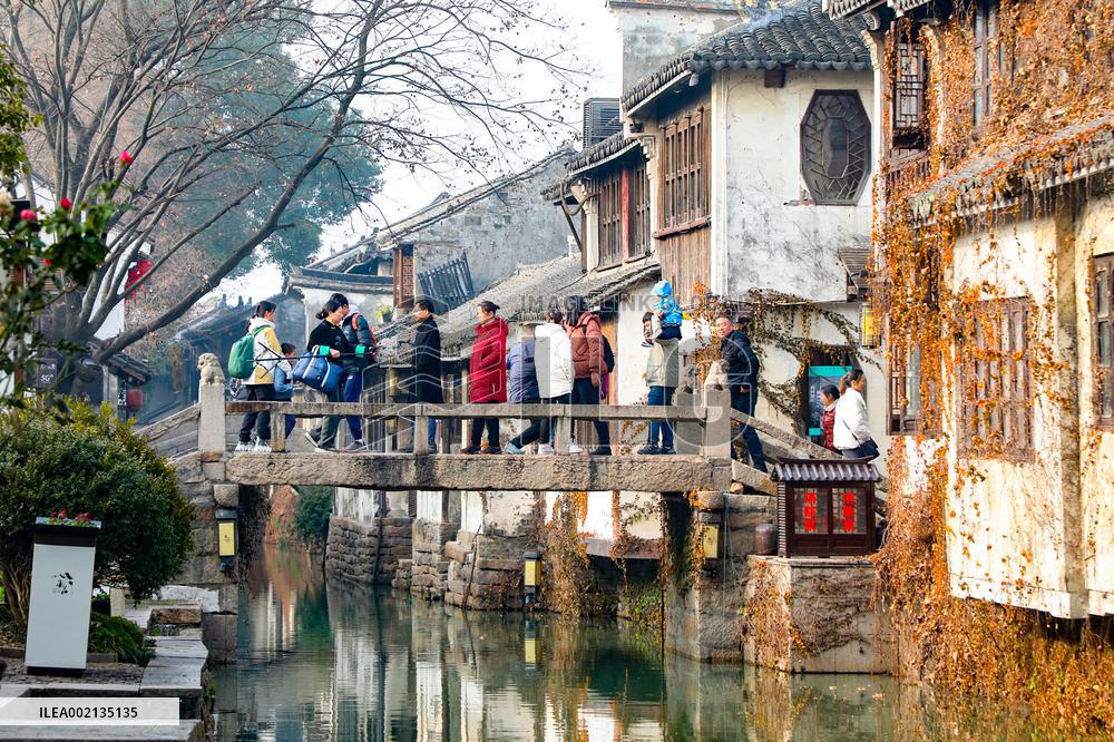 Tourists Visit Zhouzhuang Ancient Town in Suzhou