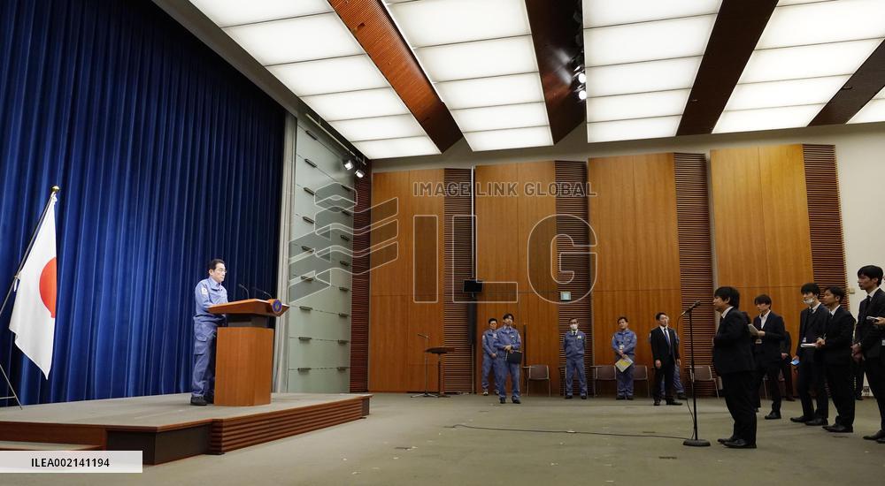 PM Kishida meets press over central Japan earthquake