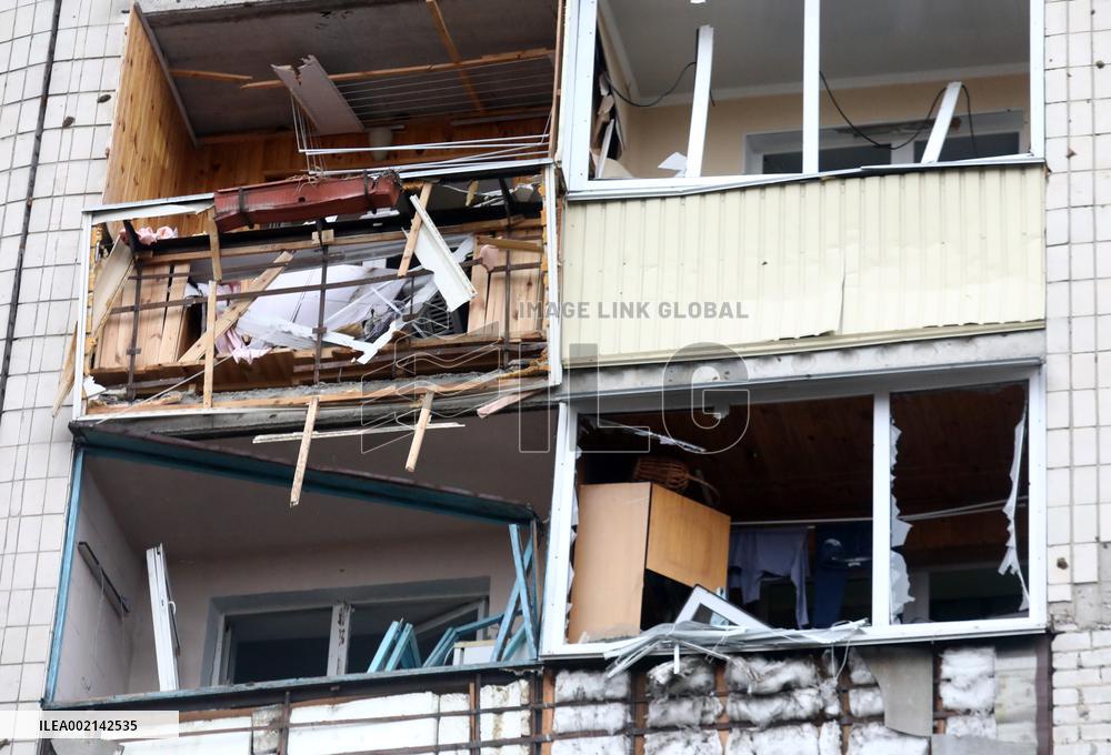 Impact of Russian missile strike on Kyiv region