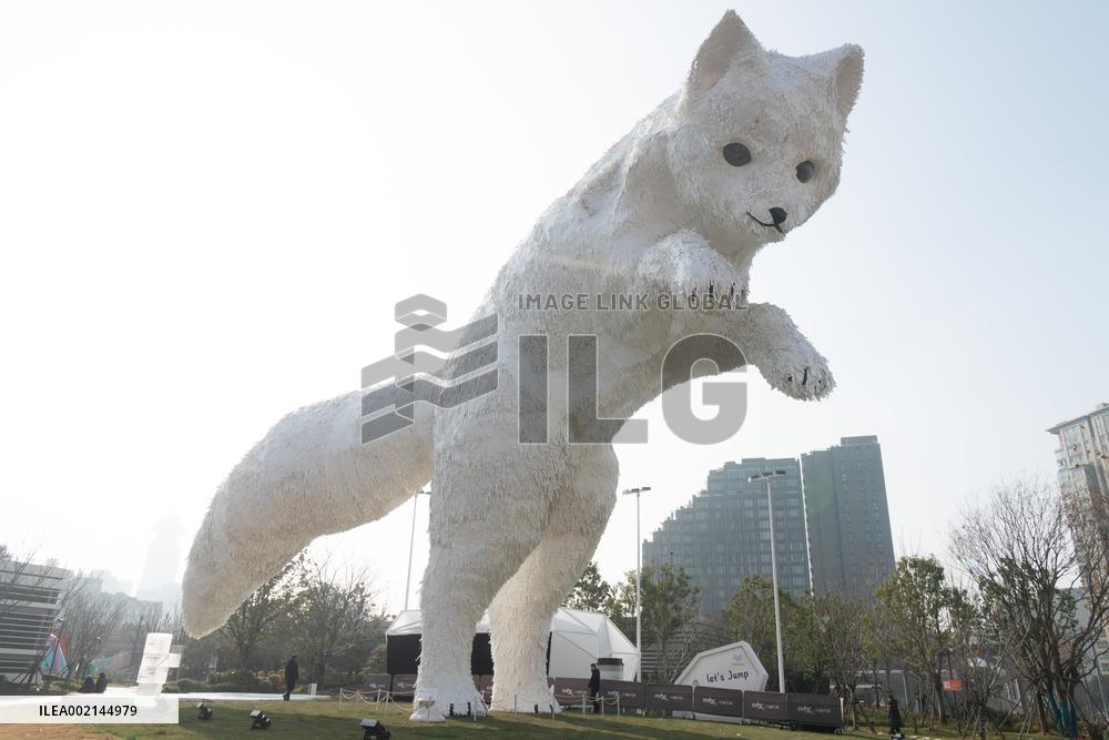 A Giant Arctic Fox Sculpture in Shangha