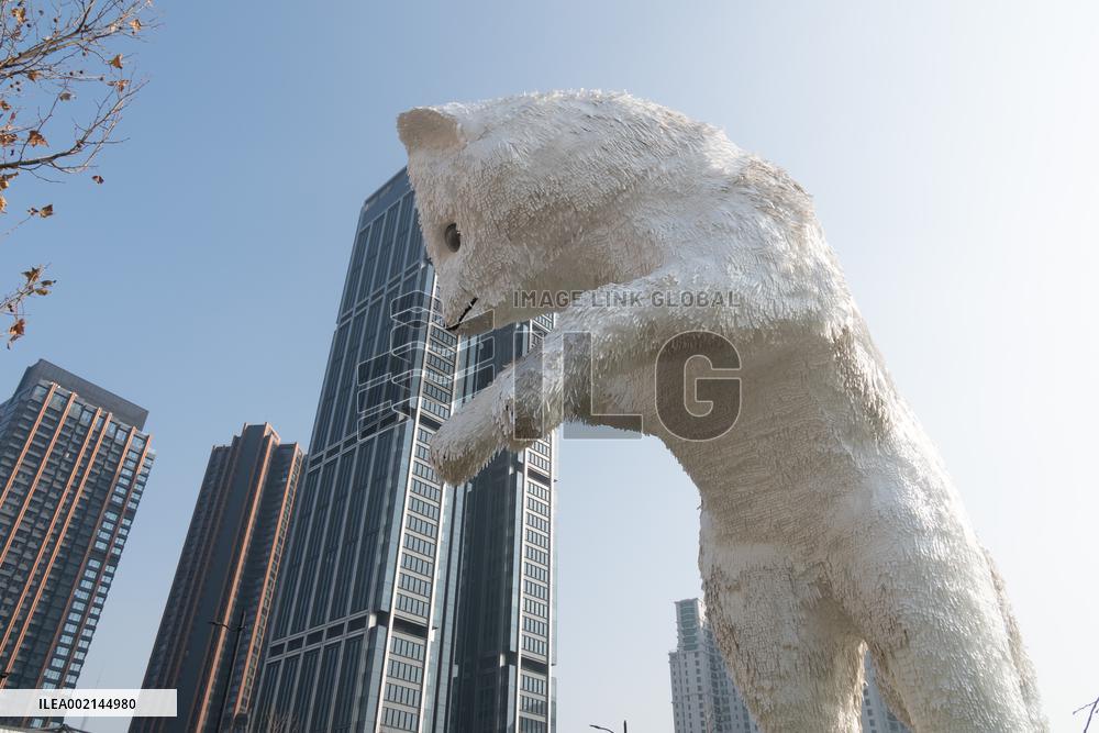 A Giant Arctic Fox Sculpture in Shangha