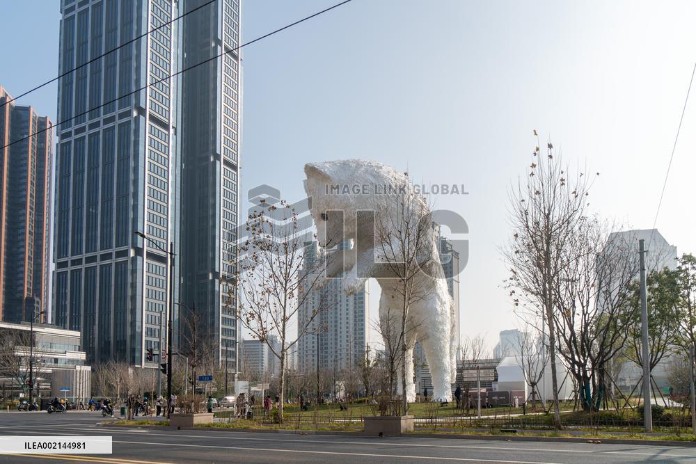 A Giant Arctic Fox Sculpture in Shangha