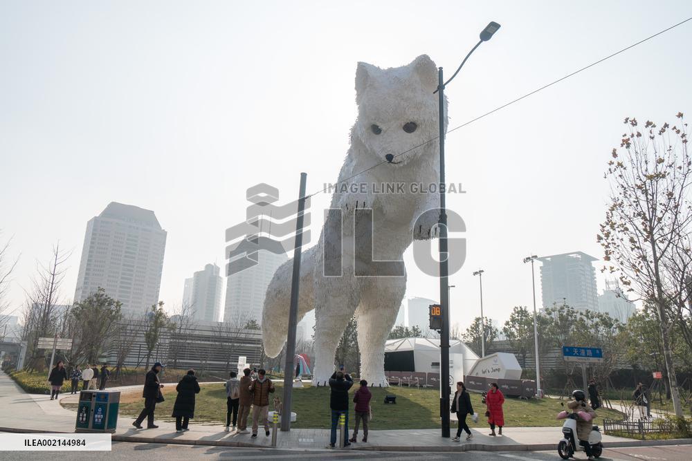 A Giant Arctic Fox Sculpture in Shangha