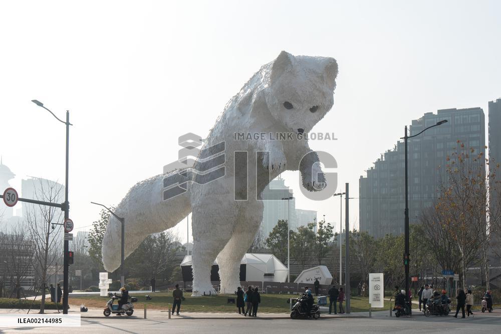 A Giant Arctic Fox Sculpture in Shangha