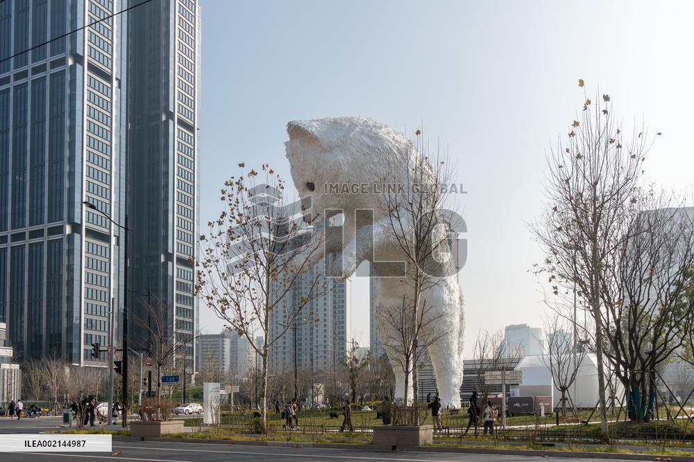 A Giant Arctic Fox Sculpture in Shangha