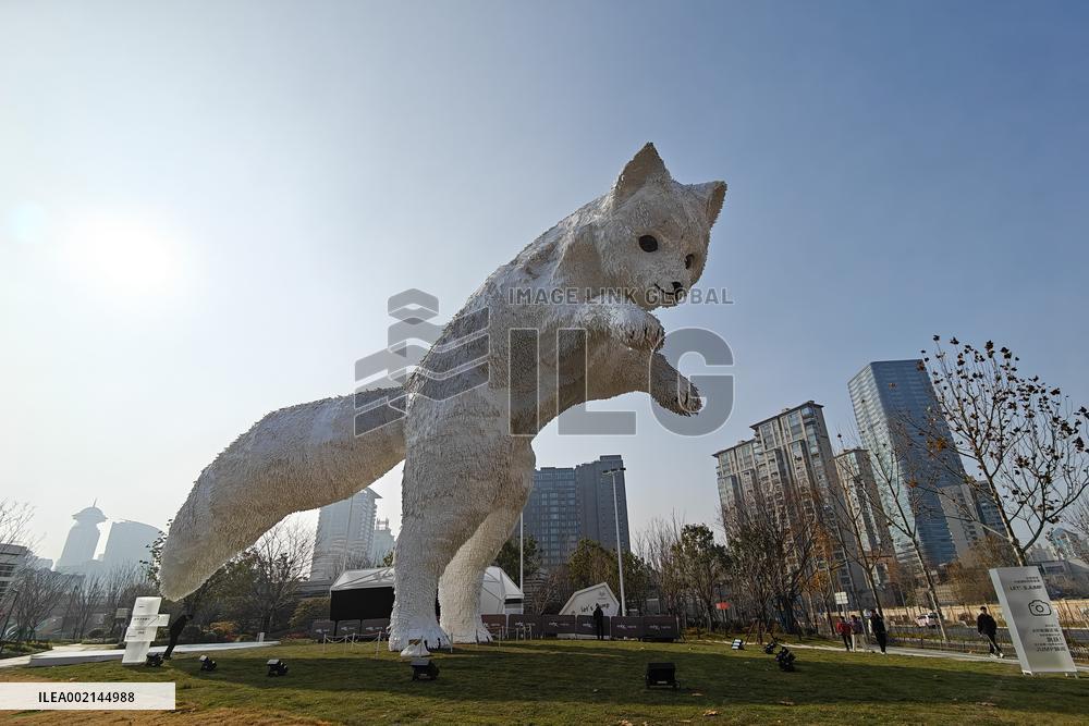 A Giant Arctic Fox Sculpture in Shangha