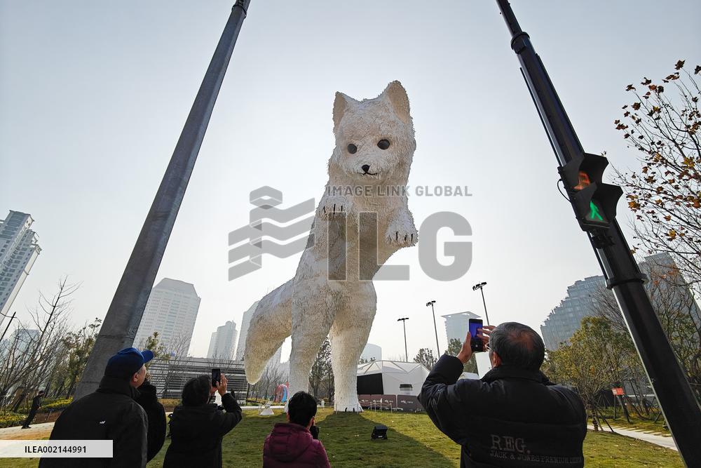A Giant Arctic Fox Sculpture in Shangha