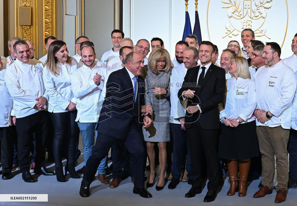 President Macron At Traditional Epiphany Cake Ceremony - Paris
