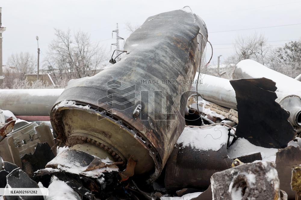 Wreckage of rocket used for shelling on January 2 demonstrated in Kharkiv