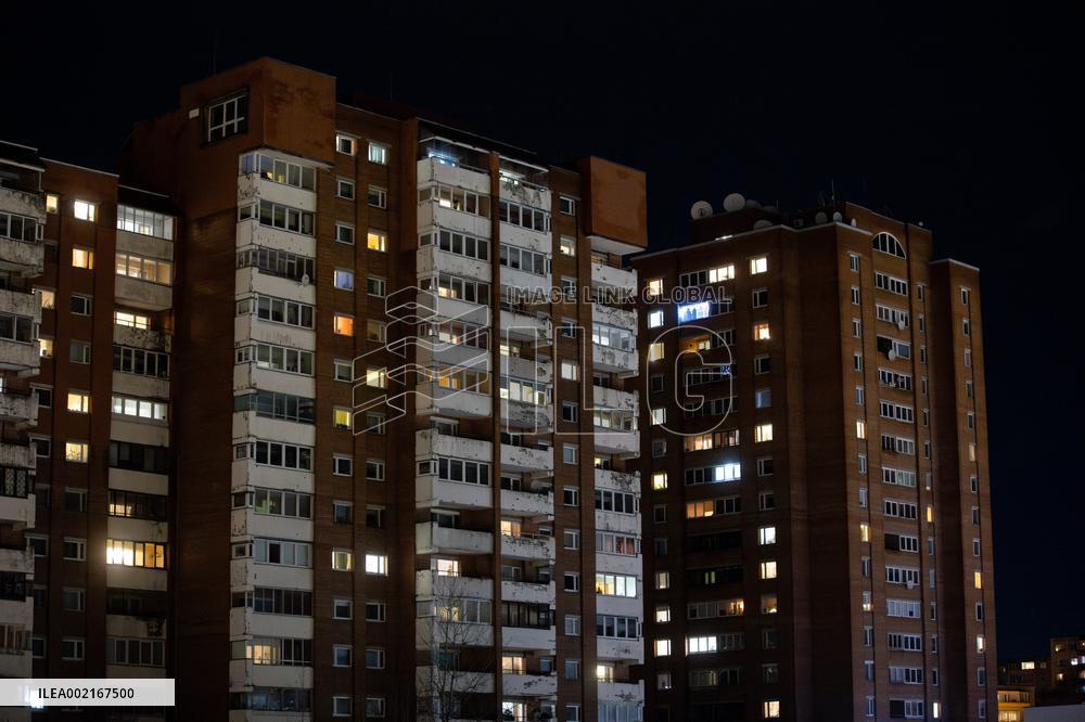 Apartment block at night