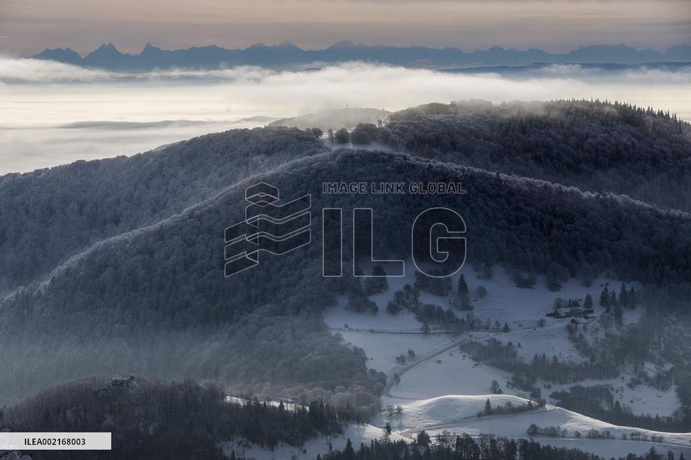 Vosges Massif Under The Snow In Winter - France
