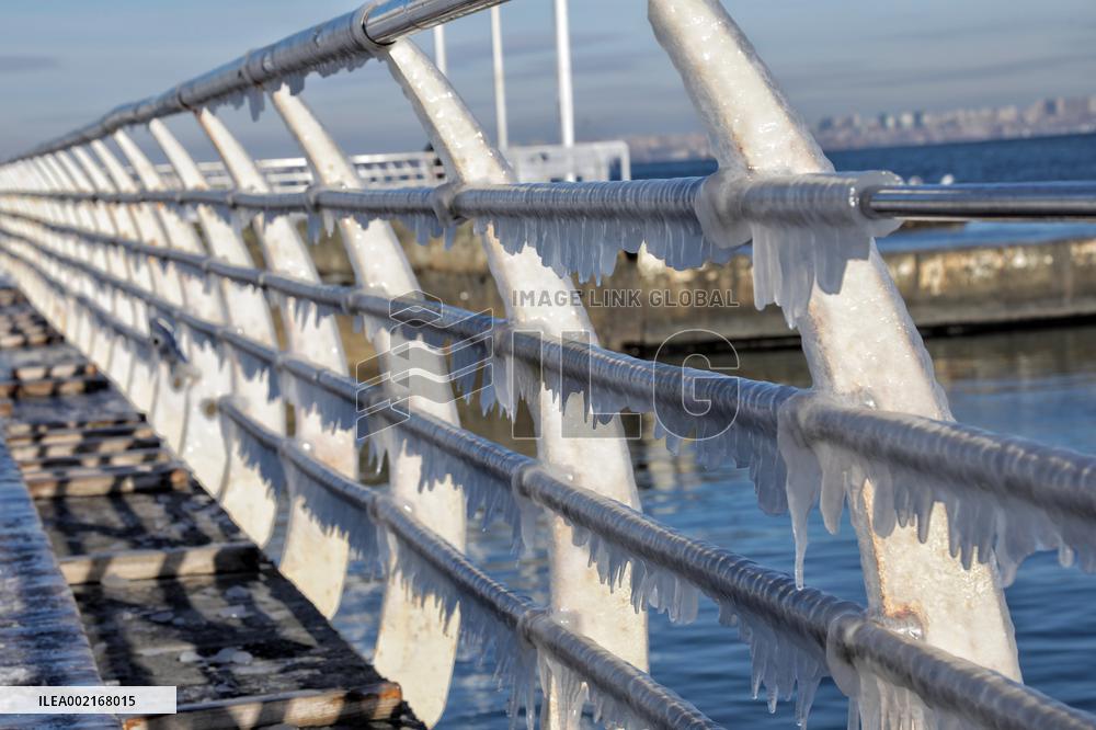 Ice-covered beach in Odesa