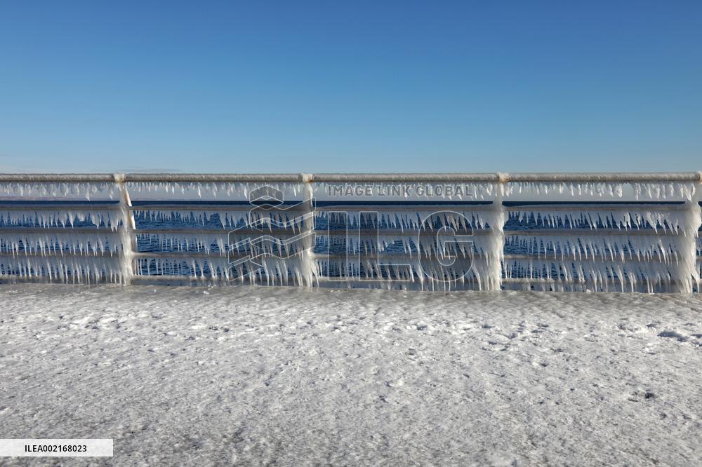 Ice-covered beach in Odesa