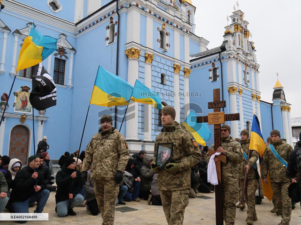 Memorial service of Ukrainian defender Maksym Kryvtsov in Kyiv