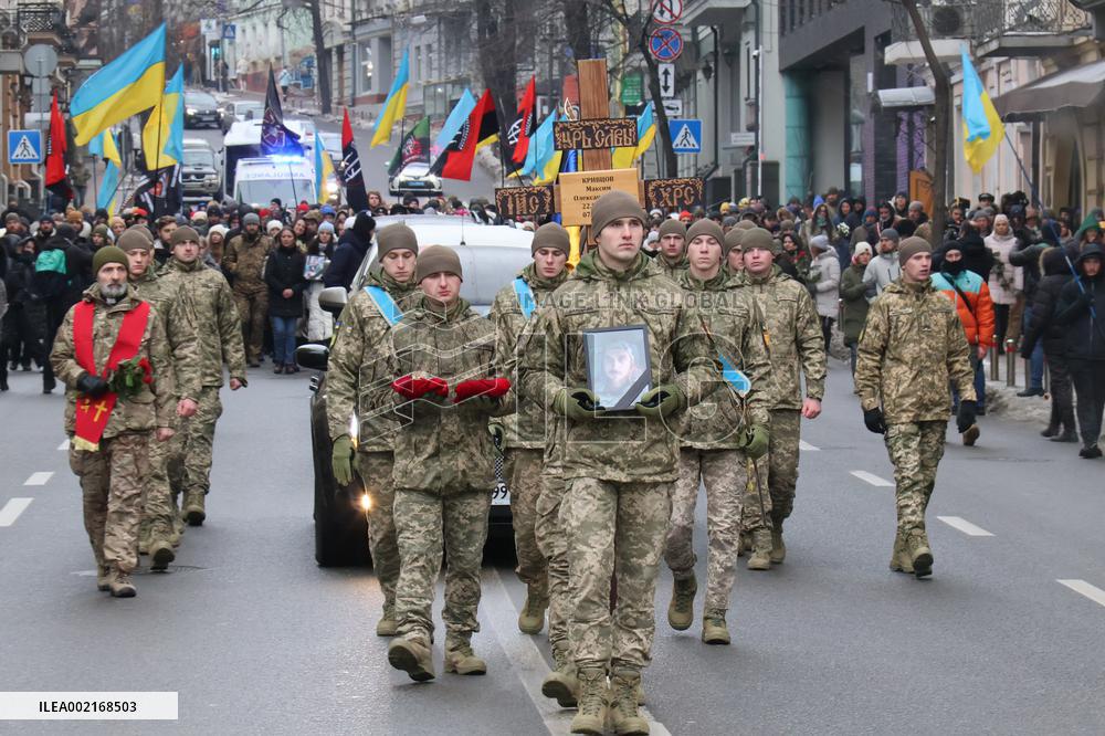 Memorial service of Ukrainian defender Maksym Kryvtsov in Kyiv