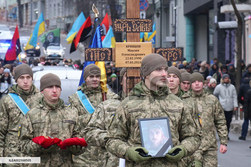 Memorial service of Ukrainian defender Maksym Kryvtsov in Kyiv