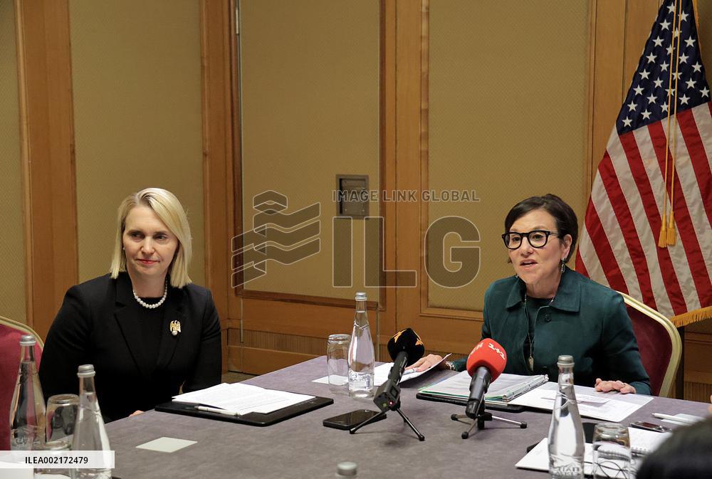 Penny Pritzker conducts press briefing in Kyiv