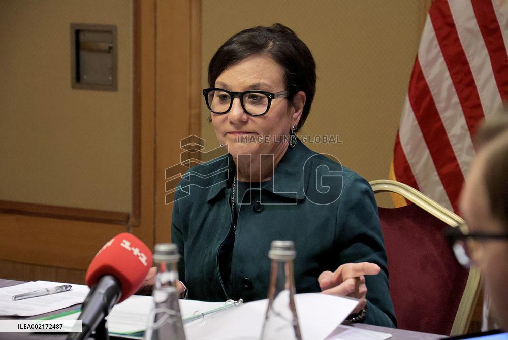 Penny Pritzker conducts press briefing in Kyiv