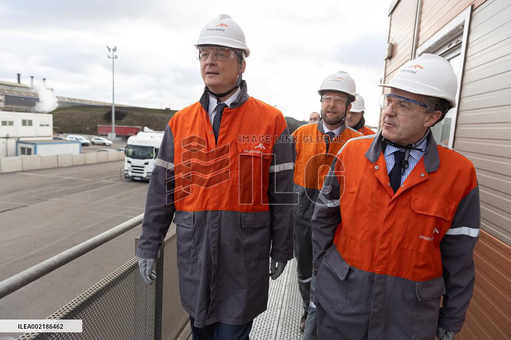 Christophe Bechu And Bruno Le Maire ArcelorMittal Steel Works - France