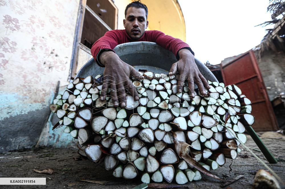 EGYPT-SHARQIYA-QARAMOS-PAPYRUS PAPER-HANDMAKING