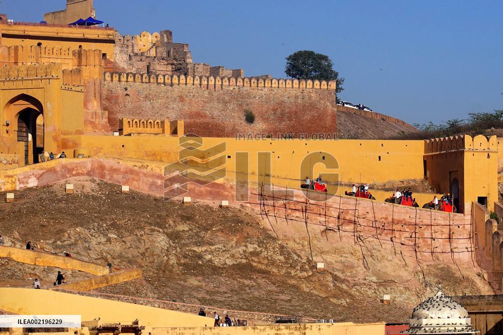 Elephant Ride At Historic Amer Fort - India