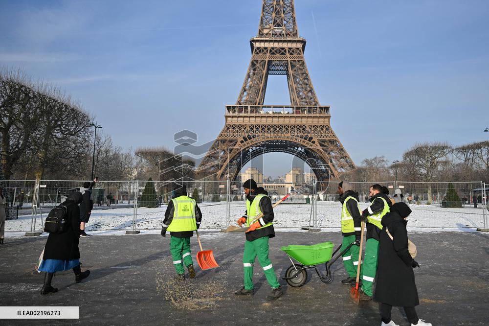 Streets Of Paris Covered With A Snow Blanket