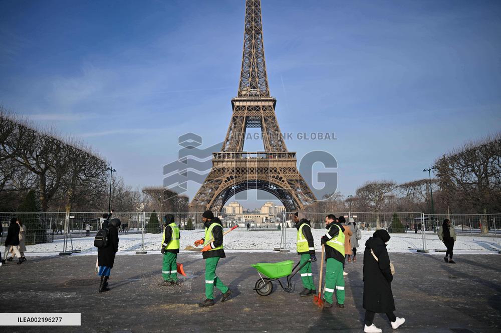 Streets Of Paris Covered With A Snow Blanket