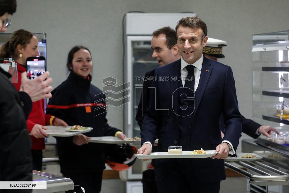 Macron Lunches At The Mess - Cherbourg