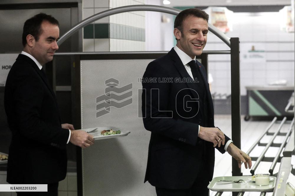 Macron Lunches At The Mess - Cherbourg