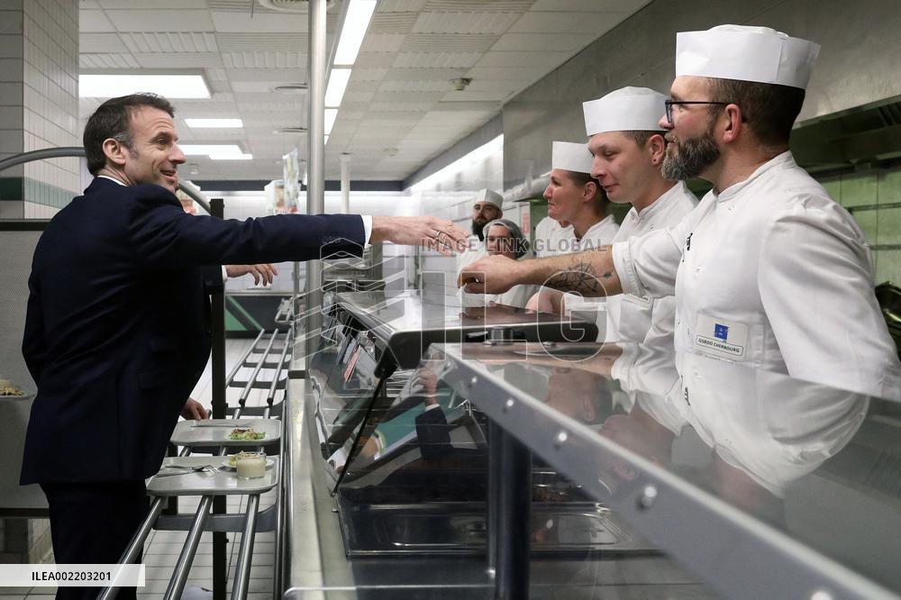 Macron Lunches At The Mess - Cherbourg
