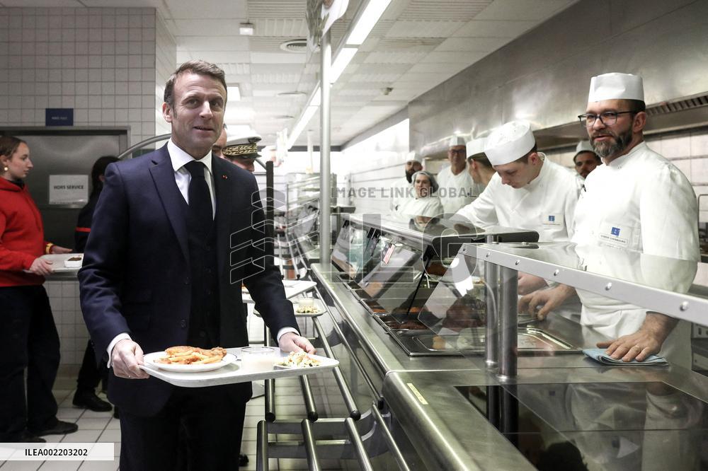 Macron Lunches At The Mess - Cherbourg