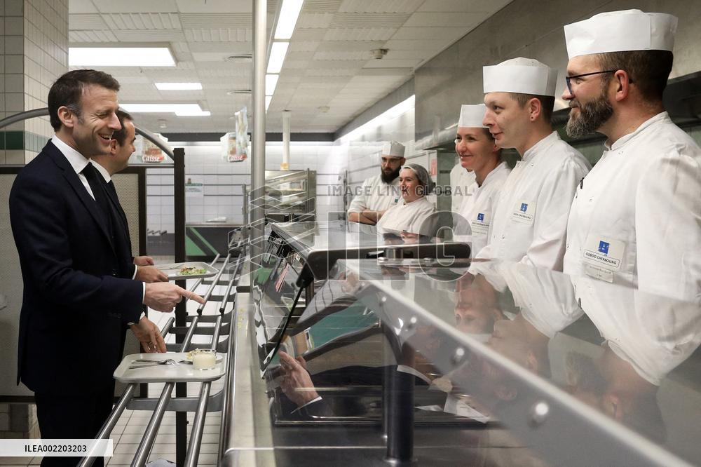 Macron Lunches At The Mess - Cherbourg