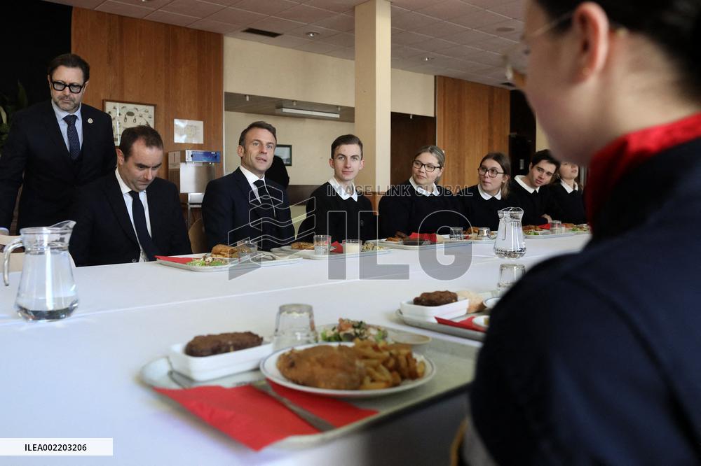 Macron Lunches At The Mess - Cherbourg