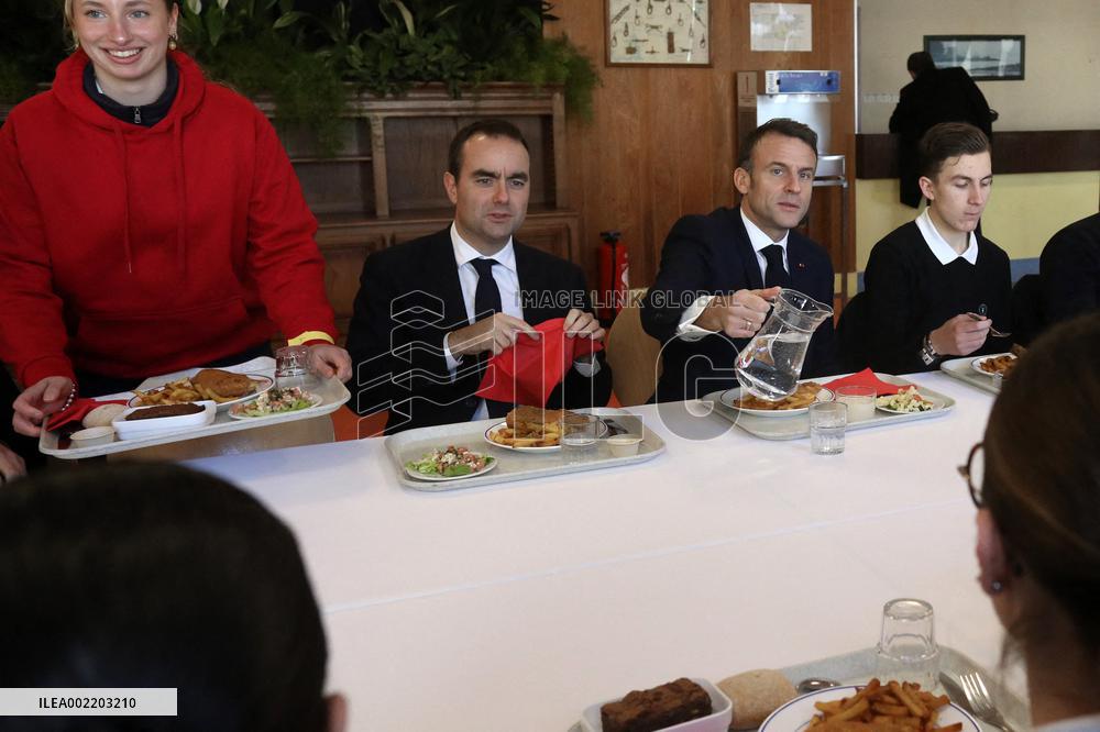 Macron Lunches At The Mess - Cherbourg