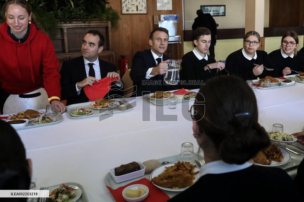 Macron Lunches At The Mess - Cherbourg