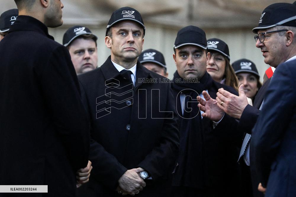 Macron Visits CMN - Cherbourg