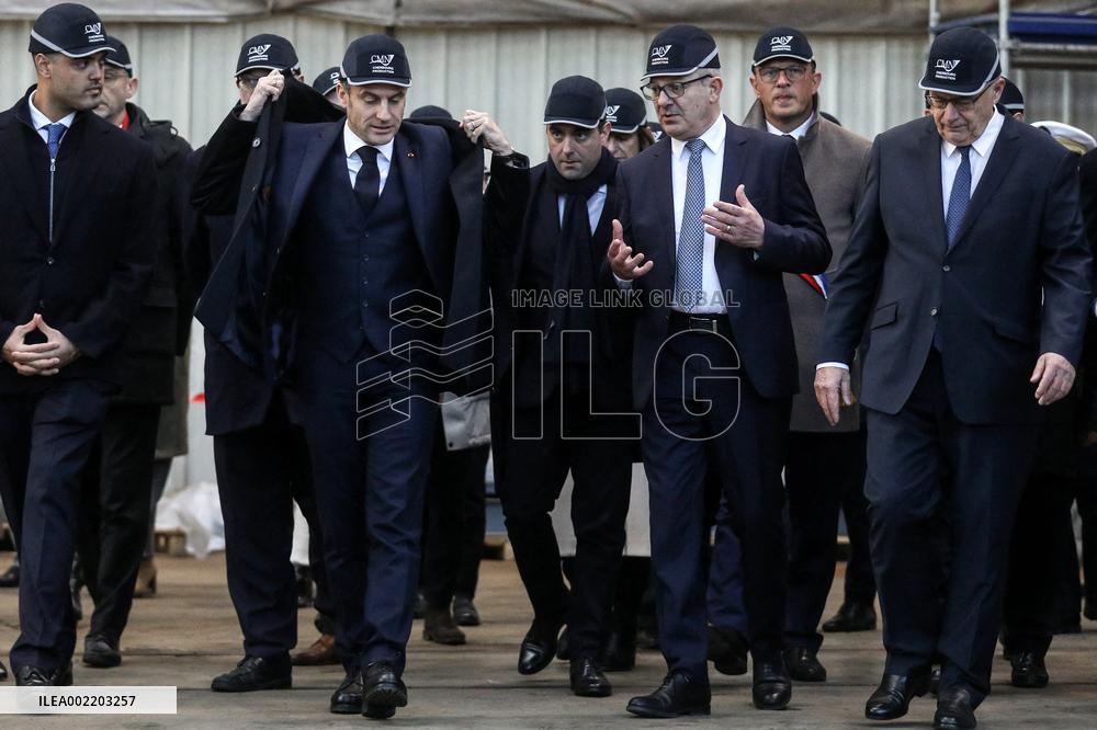 Macron Visits CMN - Cherbourg