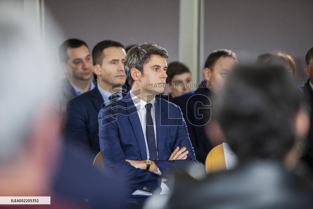 Prime Minister Gabriel Attal Visit To Rhone Department