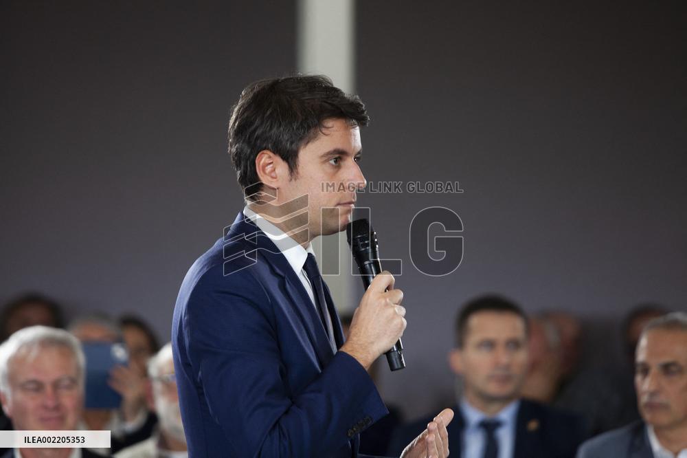 Prime Minister Gabriel Attal Visit To Rhone Department