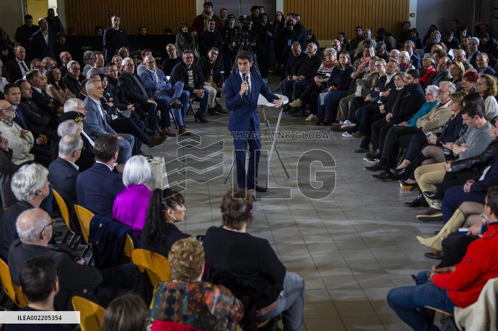 Prime Minister Gabriel Attal Visit To Rhone Department